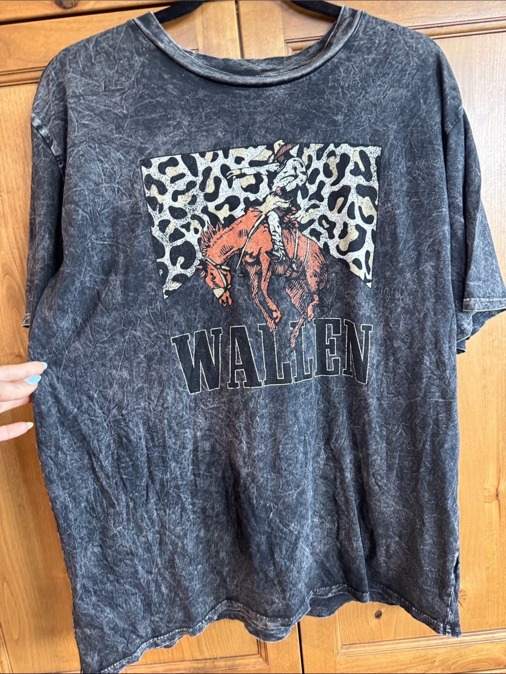 Wallen Black Acid-Wash Graphic Tee with Rodeo Print